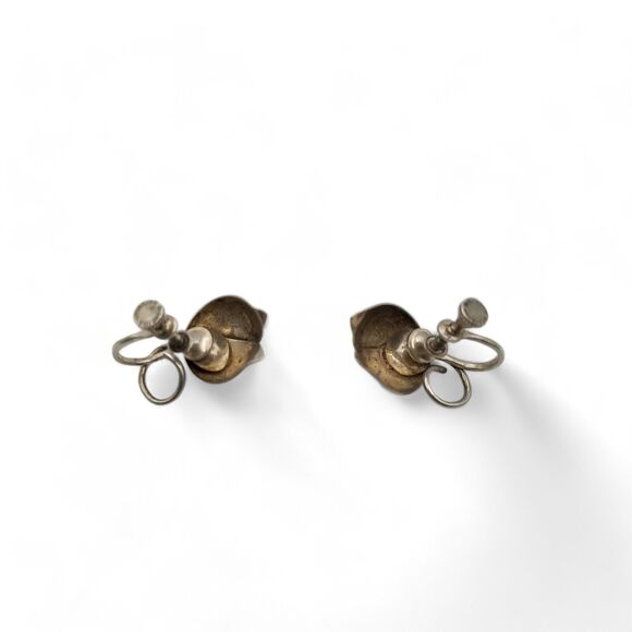 Vintage Sterling Silver Earrings Screw Back Budding Flower With Stem Minimalist - Picture 5 of 7